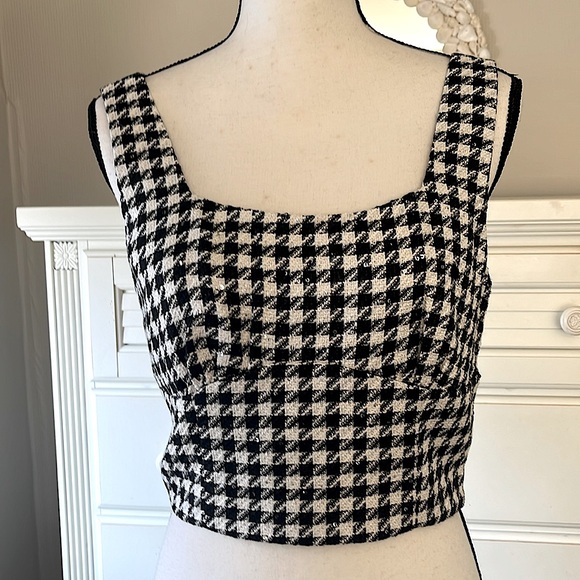 Jason Wu 2 Piece Crop Jacket Matching Sleeveless Top Black/White Check Sequins - Picture 4 of 10